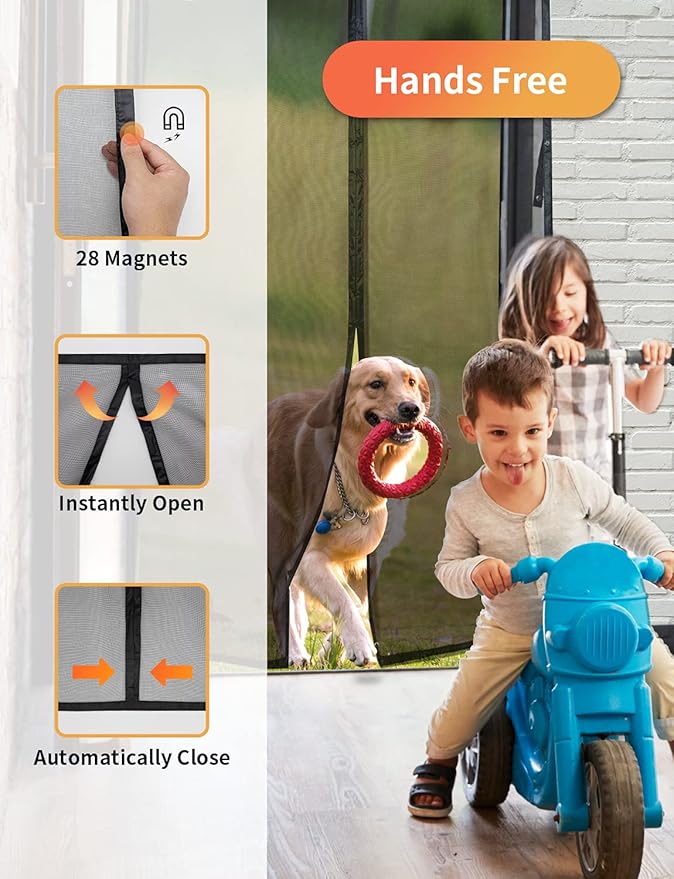 FEGO Magnetic Screen Door Fit Door Size:38"x80", Screen Itself Size 40"x81", Enjoy Breeze, Hands Free Entry, Reinforced Fiberglass Mesh Anti-Tearing, Pet & Kid Friendly, Strong Magnets for Patio/Front