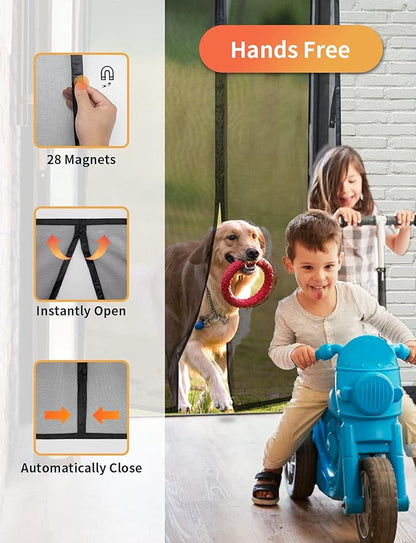 FEGO Magnetic Screen Door Fit Door Size:36"x80", Screen Itself Size 38"x81", Enjoy Breeze, Hands Free Entry, Reinforced Fiberglass Mesh Anti-Tearing, Pet & Kid Friendly, Strong Magnets for Patio/Front