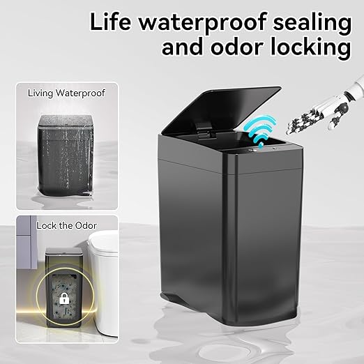 kaylowe Automatic Bathroom Trash Can Touchless 2.6 Gallon Garbage Cans with Lid Small Slim Motion Sensor Smart Trash Bin for Kitchen, Bedroom, Office, Living Room, Black
