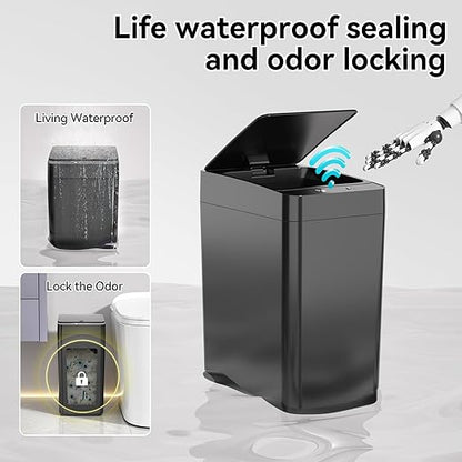 kaylowe Automatic Bathroom Trash Can Touchless 2.6 Gallon Garbage Cans with Lid Small Slim Motion Sensor Smart Trash Bin for Kitchen, Bedroom, Office, Living Room, Black