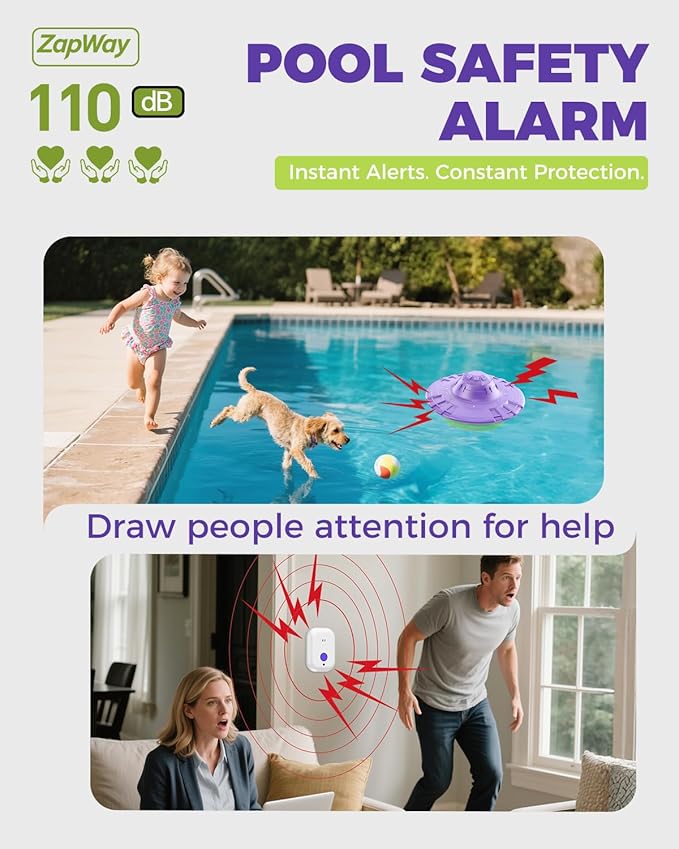 Pool Alarm with Indoor Receiver, 110dB Ultra Loud Floating Alarm for Inground & Above Ground Pools, Adjustable Sensitivity for Backyard Water Safety with Children & Pets, Violet-Mint