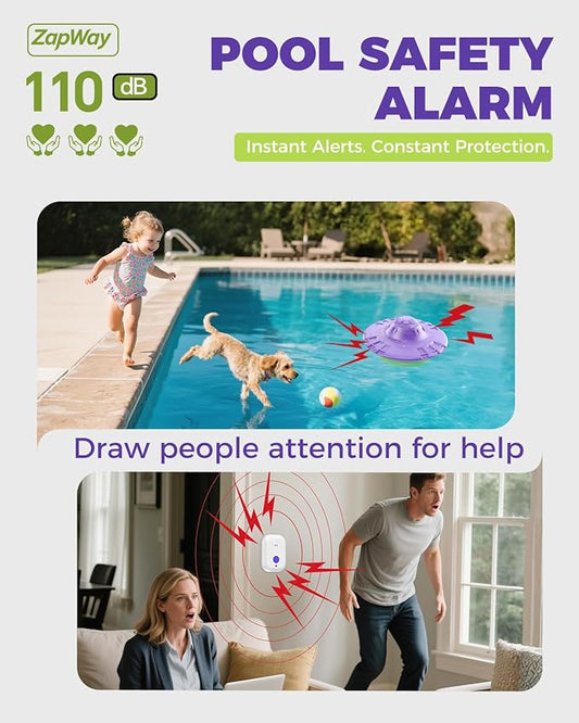 Pool Alarm with Indoor Receiver, 110dB Ultra Loud Floating Alarm for Inground & Above Ground Pools, Adjustable Sensitivity for Backyard Water Safety with Children & Pets, Violet-Mint