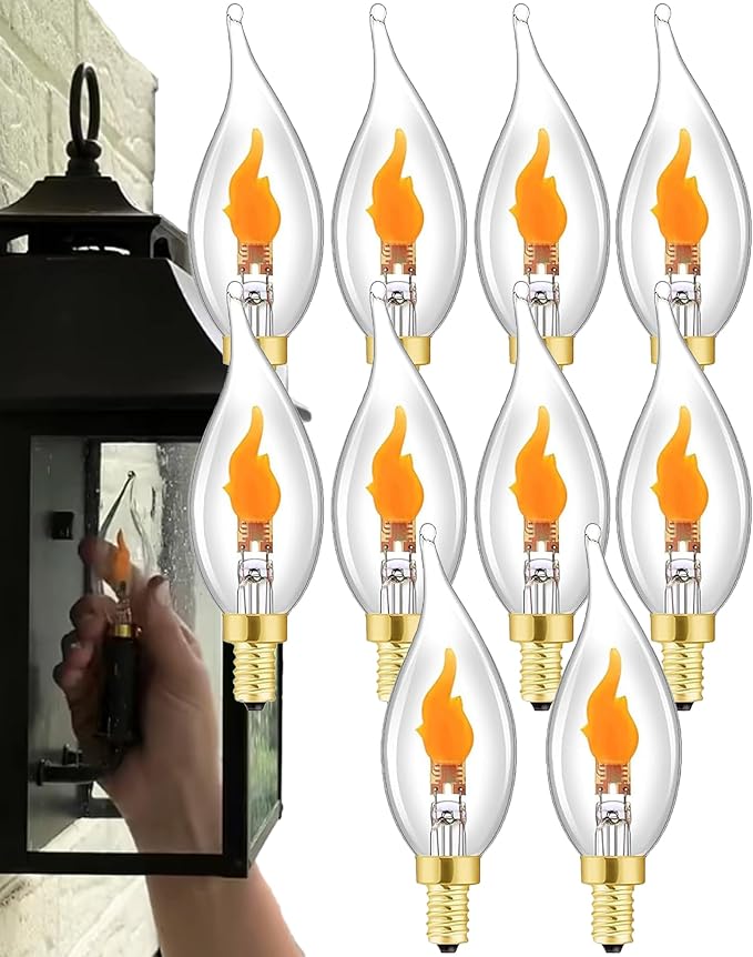 Flickering Flame Light Bulbs -Perfect Ambiance for Halloween Christmas, E12 LED Flickering Candelabra Bulb, Realistic Flame Effect, 2700K, 3W Energy-Efficient (10pcs)