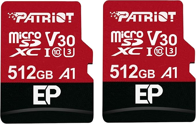 Patriot EP Series 512GB Micro SDXC V30 A1 UHS-I U3 4K UHD Memory Card 2 Pack - PEF512GEP31MCX2