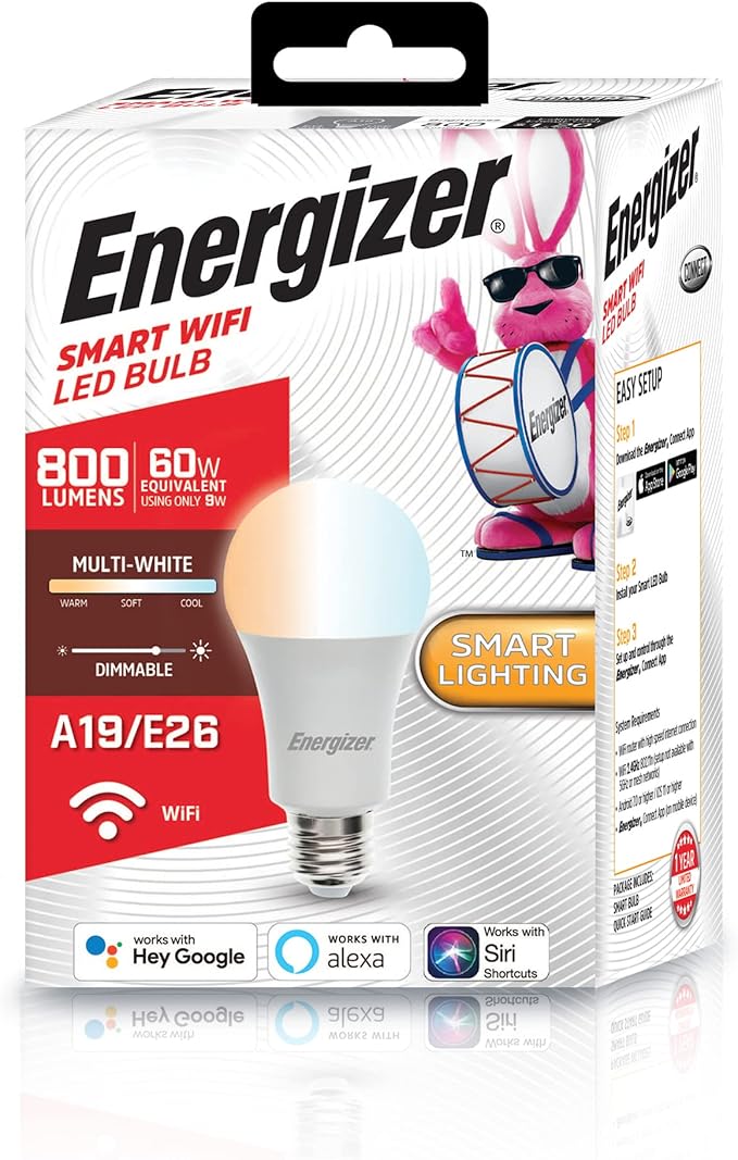 XTREME Energizer Connect Smart A19 LED Multi White Light Bulb with Voice Control and Remote Access Through Your Smartphone | Compatible with Alexa and Google Assistant, 4 Pack
