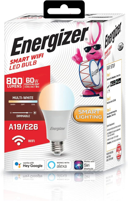 XTREME Energizer Connect Smart A19 LED Multi White Light Bulb with Voice Control and Remote Access Through Your Smartphone | Compatible with Alexa and Google Assistant, 4 Pack