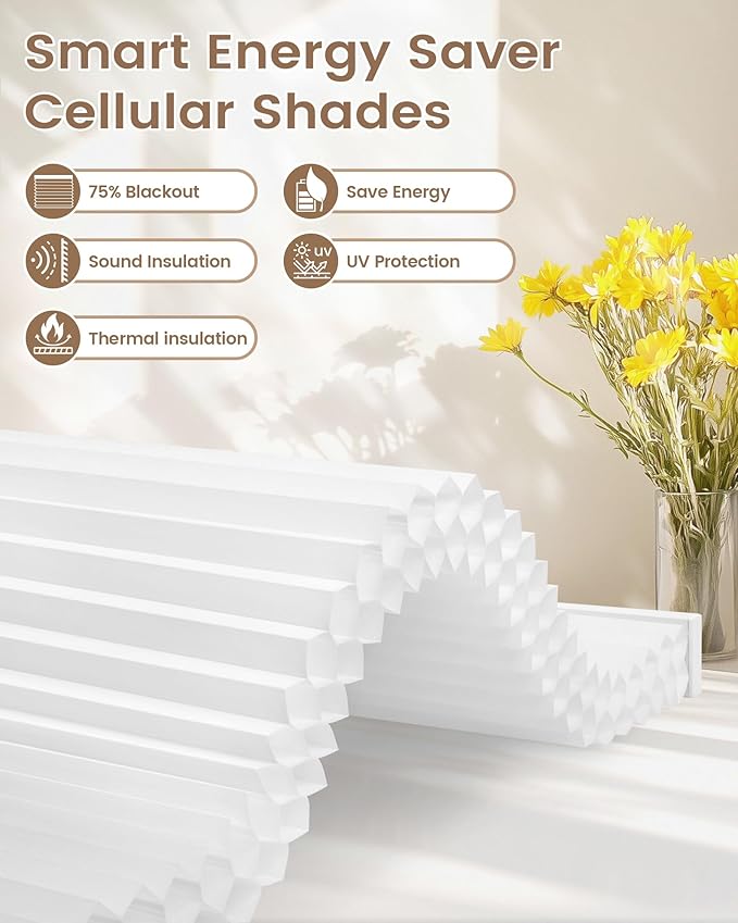 Kincmo Motorized Cellular Shades, Custom Motorized Blinds with Remote, Cordless Smart Electric Honeycomb Blinds Work with Apple HomeKit, Alexa, Google (85%-Blackout-Double-Cell White)