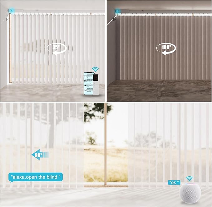 Motorized Sheer Vertical Blinds Work with Alex Google Home, Light Filtering Smart Vertical Blind Sliding Door Blinds Remote Control Blinds for Sliding Glass Door Customize(Embossed Off-white)