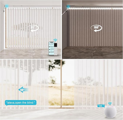 Motorized Sheer Vertical Blinds Work with Alex Google Home, Light Filtering Smart Vertical Blind Sliding Door Blinds Remote Control Blinds for Sliding Glass Door Customize(Embossed Off-white)