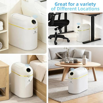 Self-Sealing & Self-Changing Trash Can, 2.7 Gallon Automatic Touchless Smart Bathroom Trash Can with Lid, Slim Waterproof Waste Bin for Bathroom, Bedroom and Offic