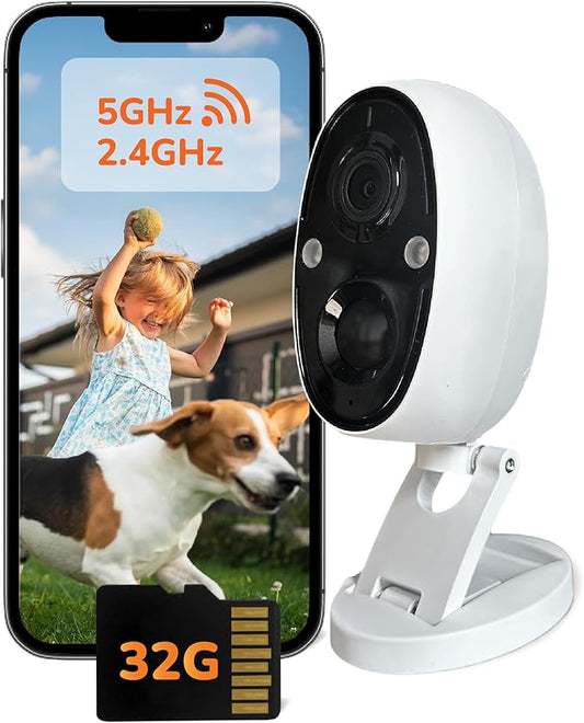 SensForge 2.5K Indoor Outdoor Battery Camera, Dual-Band WiFi, Free AI Human & Pet Detection, 2-Day Cloud + 32GB SD Storage, Spotlight Color Night Vision, Magnetic Mount, Optional AI + Storage Upgrade