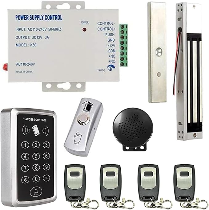 Remote Open and Door Buzzer Entry Systems Door Buzzer Access Control Outswing 600lbs Electric Magnetic Lock Buzzer Security System Keypad PIN Code Open with Remote Control
