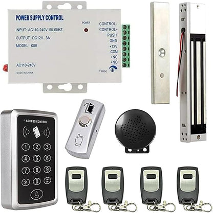 Remote Open and Door Buzzer Entry Systems Door Buzzer Access Control Outswing 600lbs Electric Magnetic Lock Buzzer Security System Keypad PIN Code Open with Remote Control