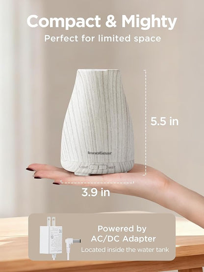 InnoGear Essential Oil Diffuser, Ultrasonic Diffusers for Home Aromatherapy Humidifier for Mother's Gift Bedroom Room 7 Colors LED 2 Mist Mode Auto Off, White Grey