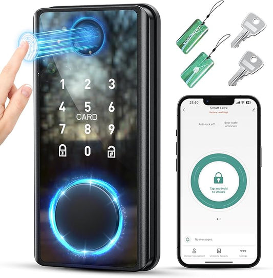 Keyless Entry Smart Deadbolt Lock – Keypad Fingerprint Touchscreen & App Control, Smart Door Lock, Easy Install for Home/Office, Auto-Lock
