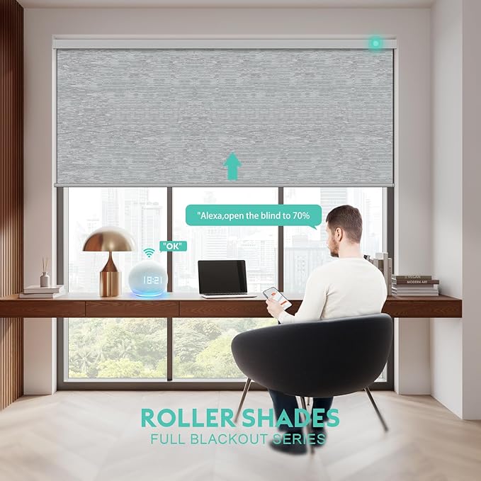 Motorized Blinds with Remote, Blackout Smart Automatic Electric Blinds for Windows Compatible with Alexa Homekit, Cordless Indoor Motorized Roller Shades with Custom Size（Lvory Lace）