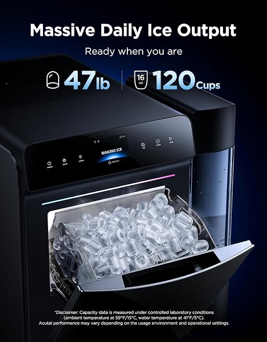 GoveeLife Smart Countertop Ice Maker 2 Pro, 3 Mins 9 Ice Cubes with 3 Sizes | 47lbs Daily, 40dB Quiet, Smart Pre-Cooling, App & Voice Control, Self-Clean, Dual Water Tanks for Home, Coffee, Party, Office