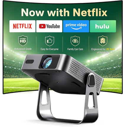 【Officially-Licensed APP & Native 1080P】Thinnest 1.81" Smart Mini Projector Lens LHD with WiFi and Bluetooth, Auto Focus & Keystone Portable Outdoor Projector, VOPLLS 4K Home Movie Projector Lens