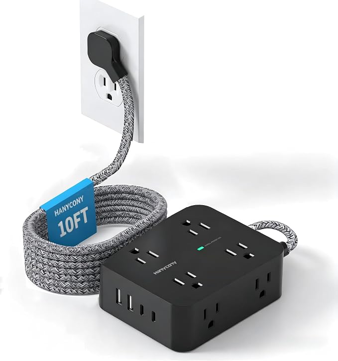 10Ft Surge Protector Power Strip, 8 Outlet 4 USB Ports(2 USB C), 1080J