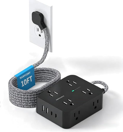 10Ft Surge Protector Power Strip, 8 Outlet 4 USB Ports(2 USB C), 1080J