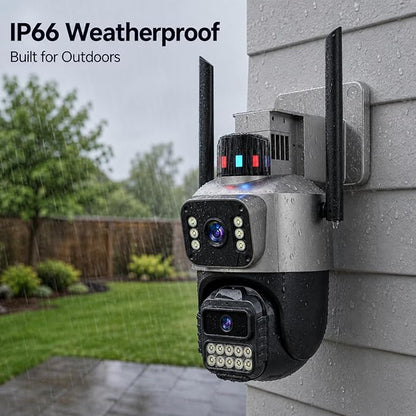 Outdoor Camera, Plug-in Security Camera Outdoor, Dual Lens PTZ 6MP, 6X Digital Zoom, Auto Tracking, Color Night Vision, 5G/2.4G Dual-Band WiFi, 2-Way Audio, IP66 Waterproof
