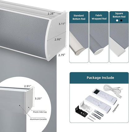 Motorized Shades,Smart Blinds with Remote,100% Blackout Roller Blinds,Work with Google Assistant,Homekit,Automatic Shades,Custom Widths from 16" to 110",Vinyl Medium Grey