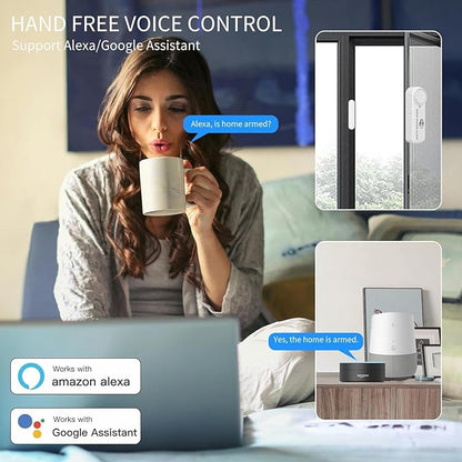Smart WiFi Door & Window Alarm Sensor Chime (2-Pack) - 100dB Burglar Alert for Kids Safety & Home Security, Alexa/Google/Tuya Compatible, Wireless for House, Apartment, Garage (2PCS)