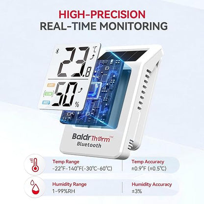 BaldrTherm WiFi Thermometer, Wireless Smart Thermometer, Remote Temperature Monitor with Gateway&Solar Sensor,200ft Coverage, App Alerts,12-Month Battery, Comfort Indicator, Data Sync Recover,1Pack