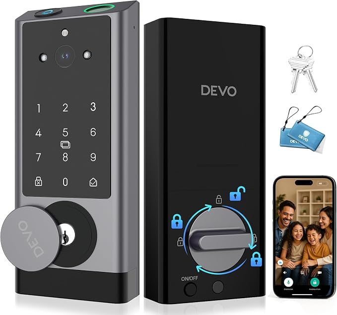 DEVO G1 Keyless Entry Deadbolt Smart Lock with Camera, Doorbell,Fingerprint