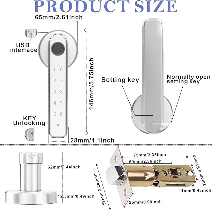 Smart Fingerprint Door Lock, Keyless Entry Door Lock with APP - Cards - Backup Key - Fingerprints - Codes, Biometric Door Lock for Bedroom Hotel Office Apartment and More