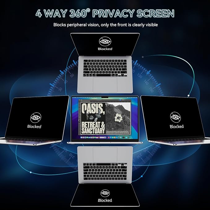 360° Privacy Screen for MacBook Air 15 Inch (2023-2026, M2 M3 M4 M5) - A2941 A3114 A3241 A3448, 4 Way Privacy Anti Glare Blue Light Filter Shield Film Anti Spy Laptop Protector for Mac 15.3In Computer