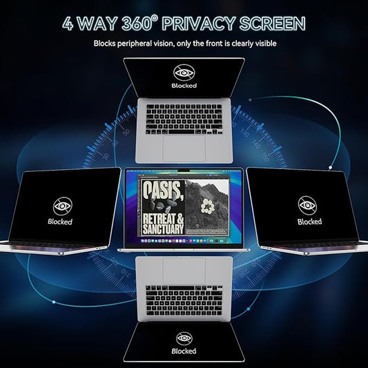 360° Privacy Screen for Macbook Air 13.6/13 Inch (2022-2026, M2, M3, M4, M5), 4 Way Privacy Anti Glare Blue Light Filter Shield Film Anti Spy Laptop Protector for Mac 13.6In Computer