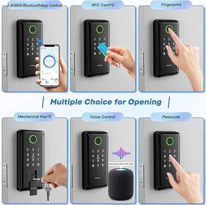 WiFi Bluetooth Keypad Door Lock with Handle,Keyless Entry Door Lock, Electronic Digital Keypad Deadbolt with App, Keyless Entry Fingerprint Lock Auto Lock, Front Smart Door Handle Sets