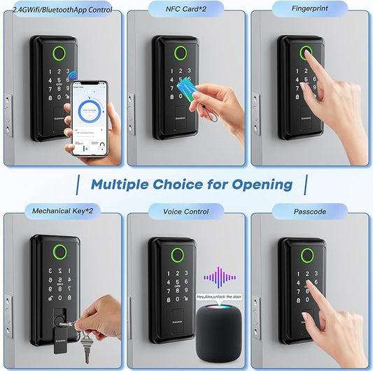 WiFi Bluetooth Keypad Door Lock with Handle,Keyless Entry Door Lock, Electronic Digital Keypad Deadbolt with App, Keyless Entry Fingerprint Lock Auto Lock, Front Smart Door Handle Sets