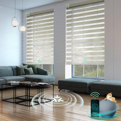 Yoolax Motorized Matter Zebra Blinds Compatible with Alexa, Google Home, Apple HomeKit, Room Darkening Smart Blinds, Privacy Light Control Horizontal Window Blind for Home (75% Shading Jungle Linen)