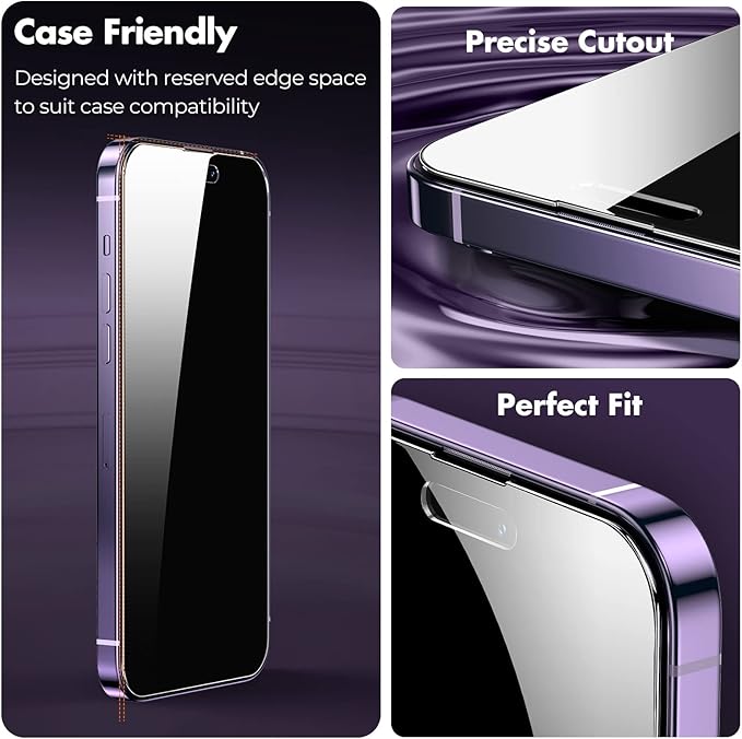 UNBREAKcable Privacy Screen Protector for iPhone 14 Pro Max, Shatterproof Tempered Glass [True 28°Anti Spy] [9H Hardness] [Easy Installation Frame] Black Protector for iPhone 14 Pro Max 6.7" -2 Pack