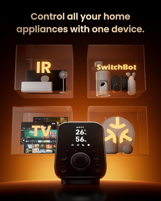 SwitchBot Hub 3 (3rd Gen) Smart Home Command Center: Screen + Physical Dial, IR Remote Hub for TVs/ACS, Temp/Humidity Sensor (±0.2°C), Matter Bridge, Bluetooth 200m, Works on 2.4GHz WiFi