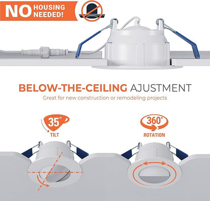 HALO RA 4 in Canless LED Recessed Downlight with Adjustable Gimbal, Selectable Lumens and Selectable Color Temperatures, Dim-to-Warm Technology, Damp Location Rated - RA4LS9FSD2W1EWHDM