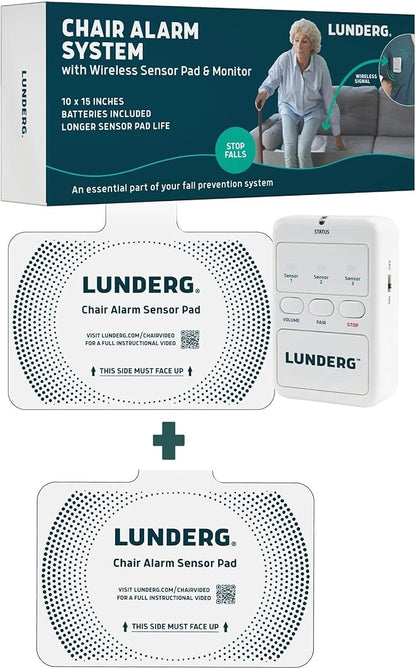 Lunderg Chair Alarm System with 2 Sensor Pads - Wireless Chair Alarms and Fall Prevention for Elderly and Dementia Patients - Smart and Reliable Elderly Monitoring Kit for Caregiver