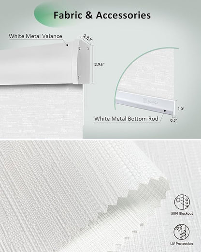 Yoolax Motorized Shades App Control, Light Filtering Automatic Blinds for Indoor Windows, Electric Roller Shades for Bedroom Living Room Office (Soft Jacquard White, 24" W x 72" H)