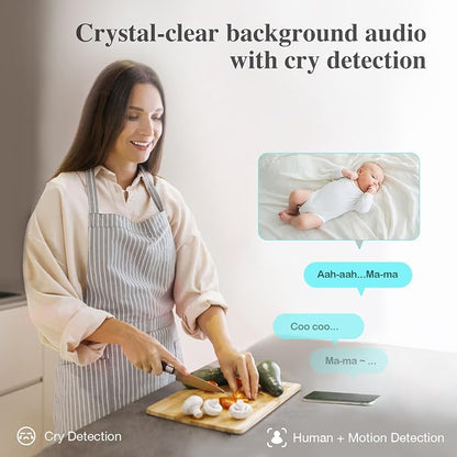 Sense-U AI 2.5K PTZ Baby Camera Monitor with Sensor-Free Sleep Movement Detection, Smart Security Indoor Video Camera with Background Audio, Cry Detection, No Monthly Fee, for Peace of Mind