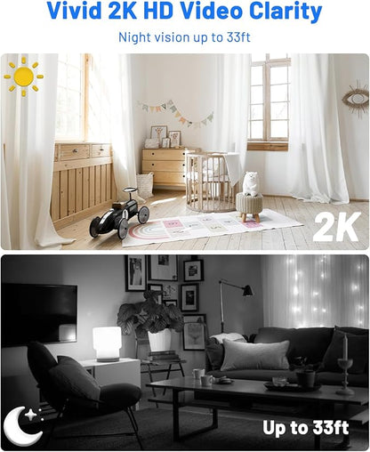 UCOCARE 2K Security Camera Indoor Wireless with 5200mAh Larger Battery, Mini Security Camera for Home Security, HD Portable Camera WiFi, 160° Wide View, Smart Motion Detection, 33ft Night Vision