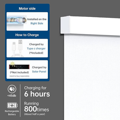 Motorized Blinds with Remote, Blackout Automatic Blinds for Windows Electric Roller Shades, Motorized Shades App Control for Bedroom Office (Blackout-Pure White, 35" Wx72 H)
