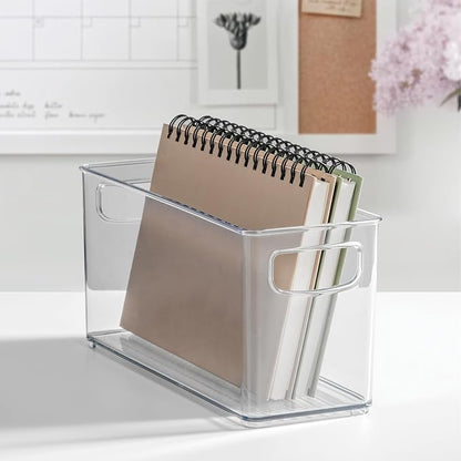 iDesign Slim Clear Plastic Stackable Storage Bin, Tall Narrow, 4-Pack | Kitchen or Pantry Organizer