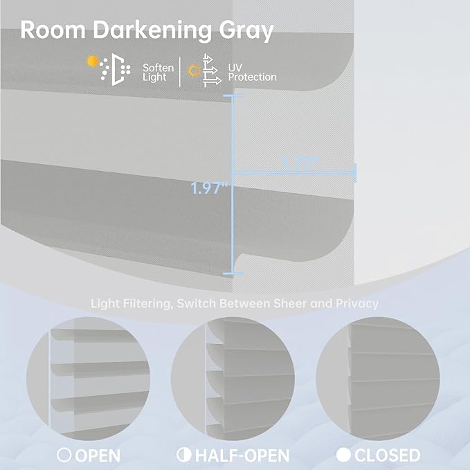 Motorized Sheer Shades with Remote, Automatic Dual-Layered Shades for Windows, Smart Light Filtering Blinds Compatible with Alexa, Custom Size (Room Darkening Gray)