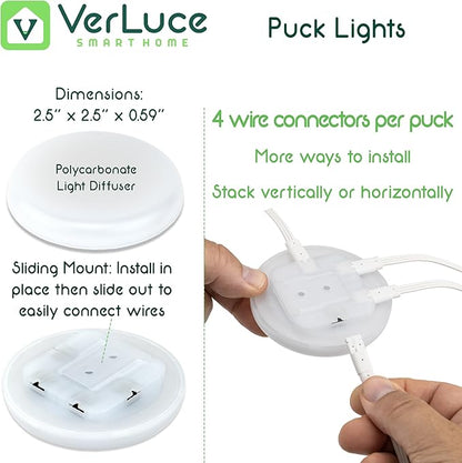 4 Puck Kit - Super Bright Wide Angle Light Spread - Smart Under Cabinet Lighting - 2700K-6500K - 95 CRI - WWA - Works With Alexa, Google, Apple - Matter Certified - Plug-In - Hands-Free Control Box