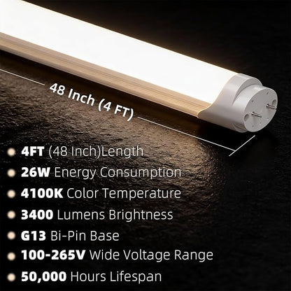 CYLYT Fluorescent Light Bulbs 48 inch, T8 LED Bulb 4 Foot Type A+B Replacement for F32T8 or F40T12 Tube, 26W 3400LM 4100K Cool White, Double or Single End Powered, 4-Pack