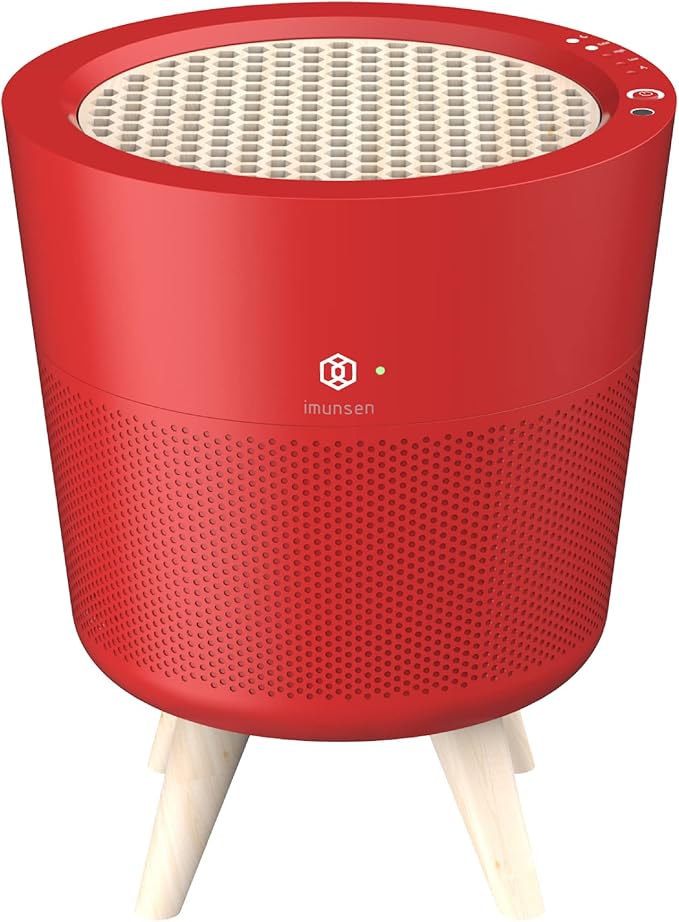 IMUNSEN M-002R HEPA Air Purifier with H13 True HEPA Filter, Cypress Wood Filter, Auto Sleep Mode, Filters 99.97% Pollen, Smoke, Perfect for Office and Bedroom, Made in Korea - Red