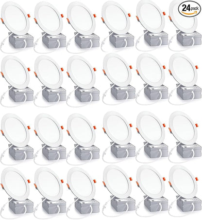 24Pack 6 inch led recessed Light with Junction Box,Can Lights,12W LED Lights,110W Eqv,LED Ceiling Light,Can-Killer Downlight 1050LM High Brightness recessed Lighting(6500K, 6Inch-24Pack)