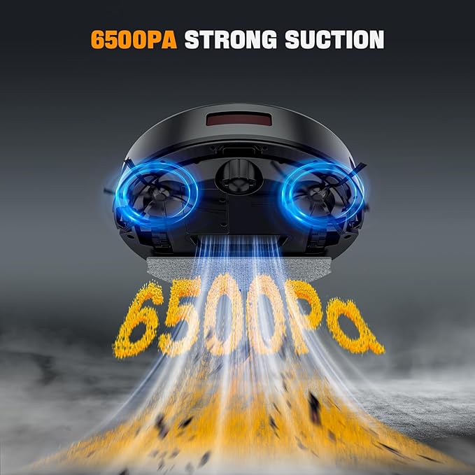 2 in 1 Robot Vacuum and Mop Combo, 6500Pa Suction, Robotic Vacuum Cleaner with 200 Min Runtime, Self-Charging, App/Alexa/Voice Control, Ideal for Hard Floor, Pet Hair, Carpet